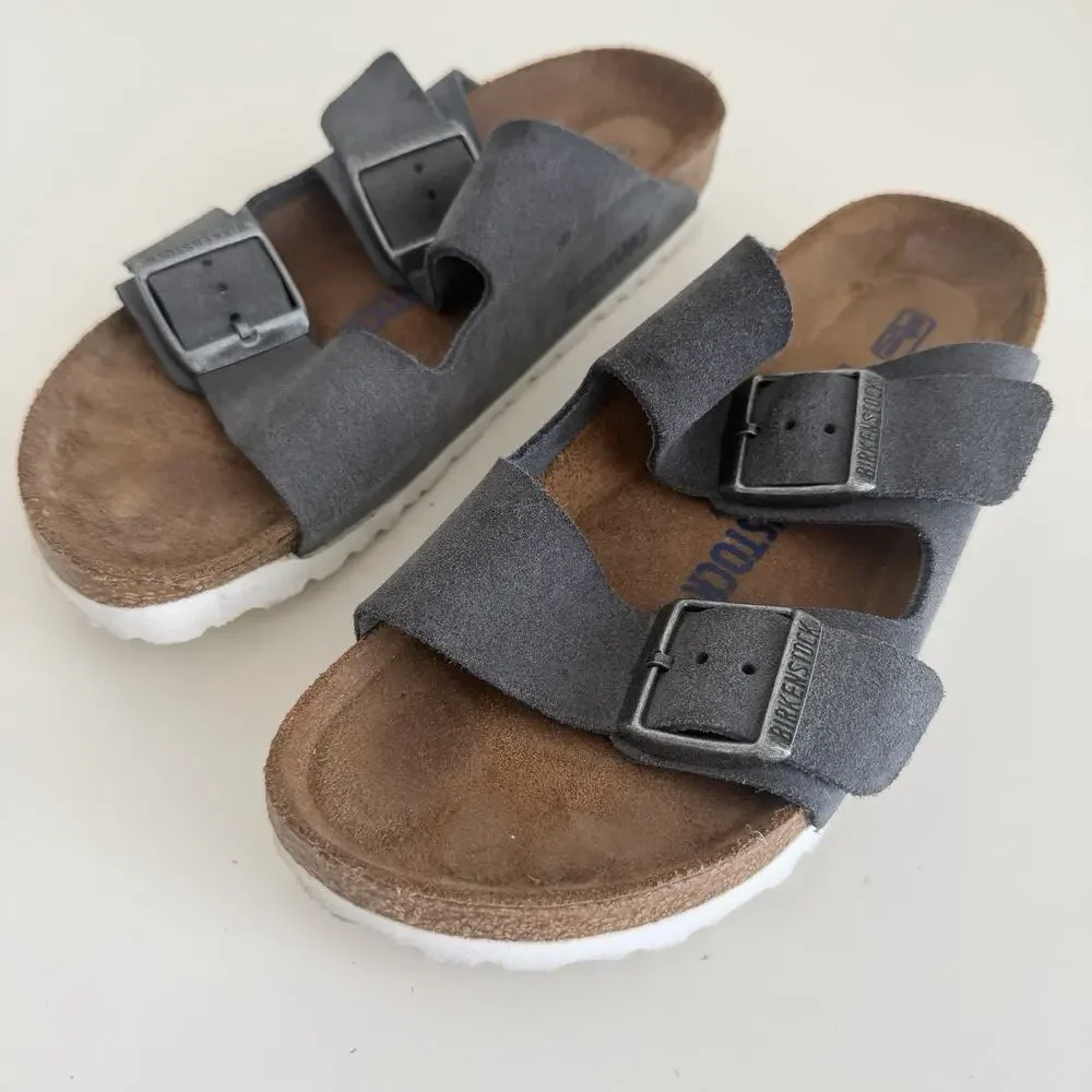 Birkenstock Arizona Womens 6 Gray Suede Leather Gunmetal Soft Footbed EU 37